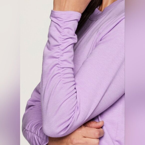 RBX No Sweat Long Sleeve Ruched Cut Out Activewear Tunic Top Sweatshirt - Picture 3 of 14
